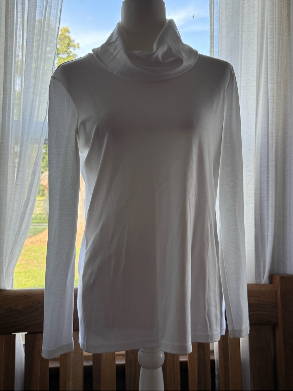 L.L. Bean Women's White Long-Sleeve Cowl Neck Top